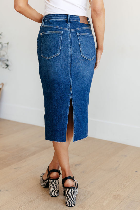 Marcy High Rise Denim Midi Skirt Womens Skirts   