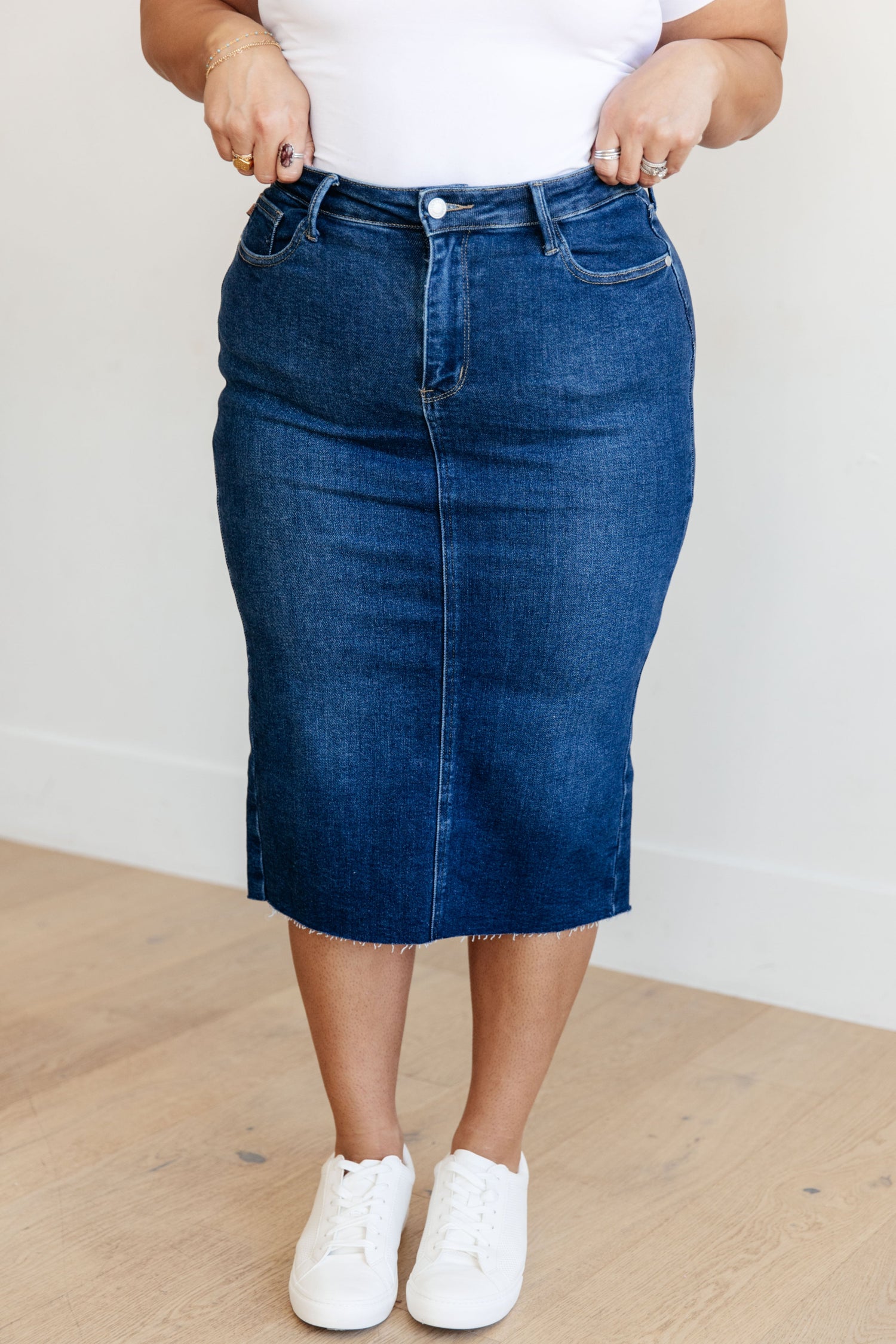 Marcy High Rise Denim Midi Skirt Womens Skirts   