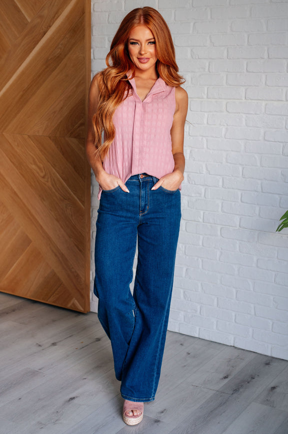 Matter of Fact Pleat Front Sleeveless Blouse in Pink Blouses   