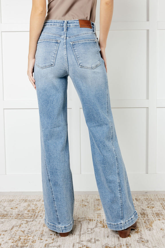 Melia High Rise Side Seam Detail Wide Leg Jeans Womens