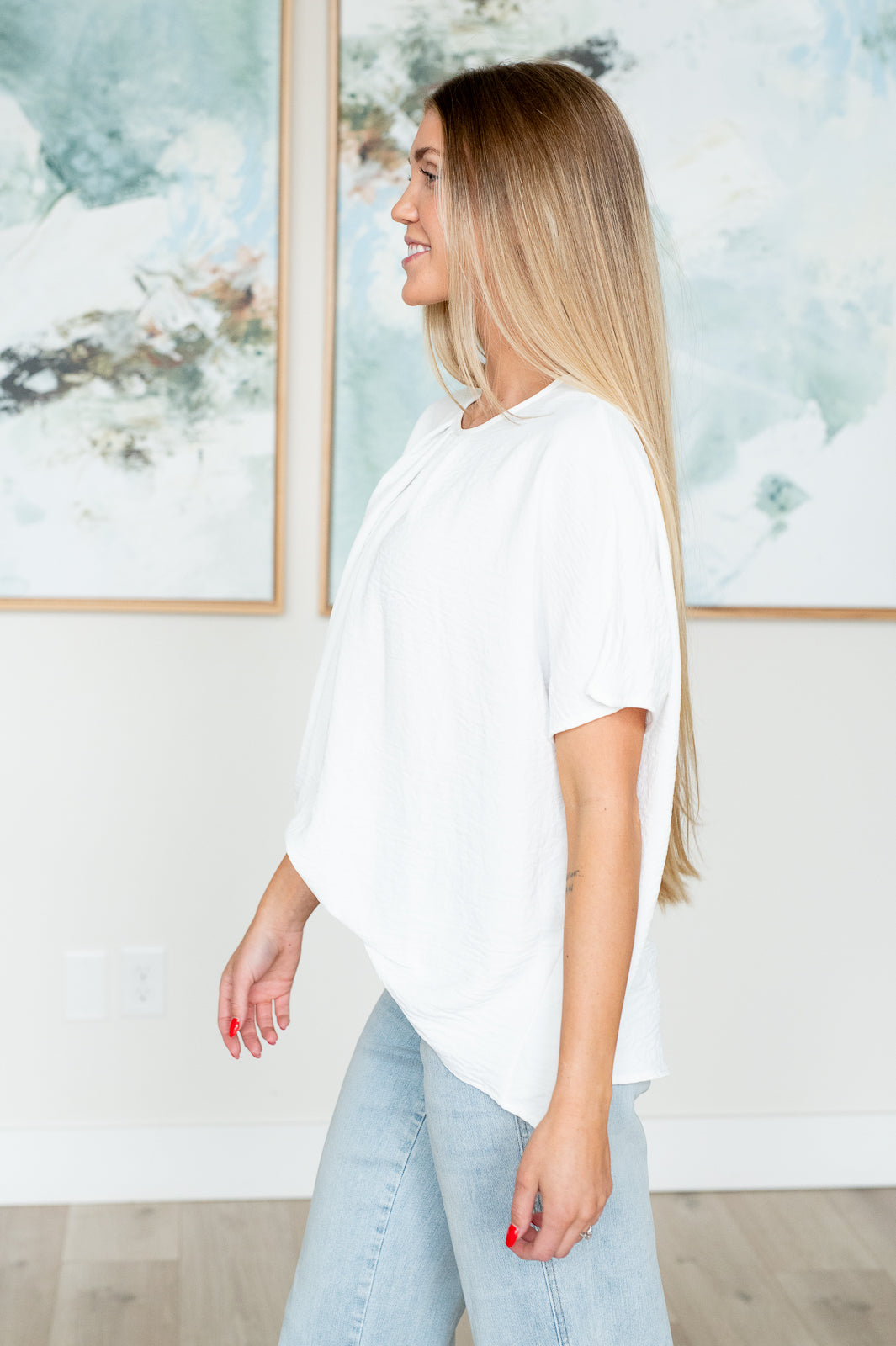 Mild Moments Pleat Detail Top Womens Short Sleeve Tops   