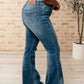 Miley High Waist Control Top Frayed Hem Flare Jeans Womens   