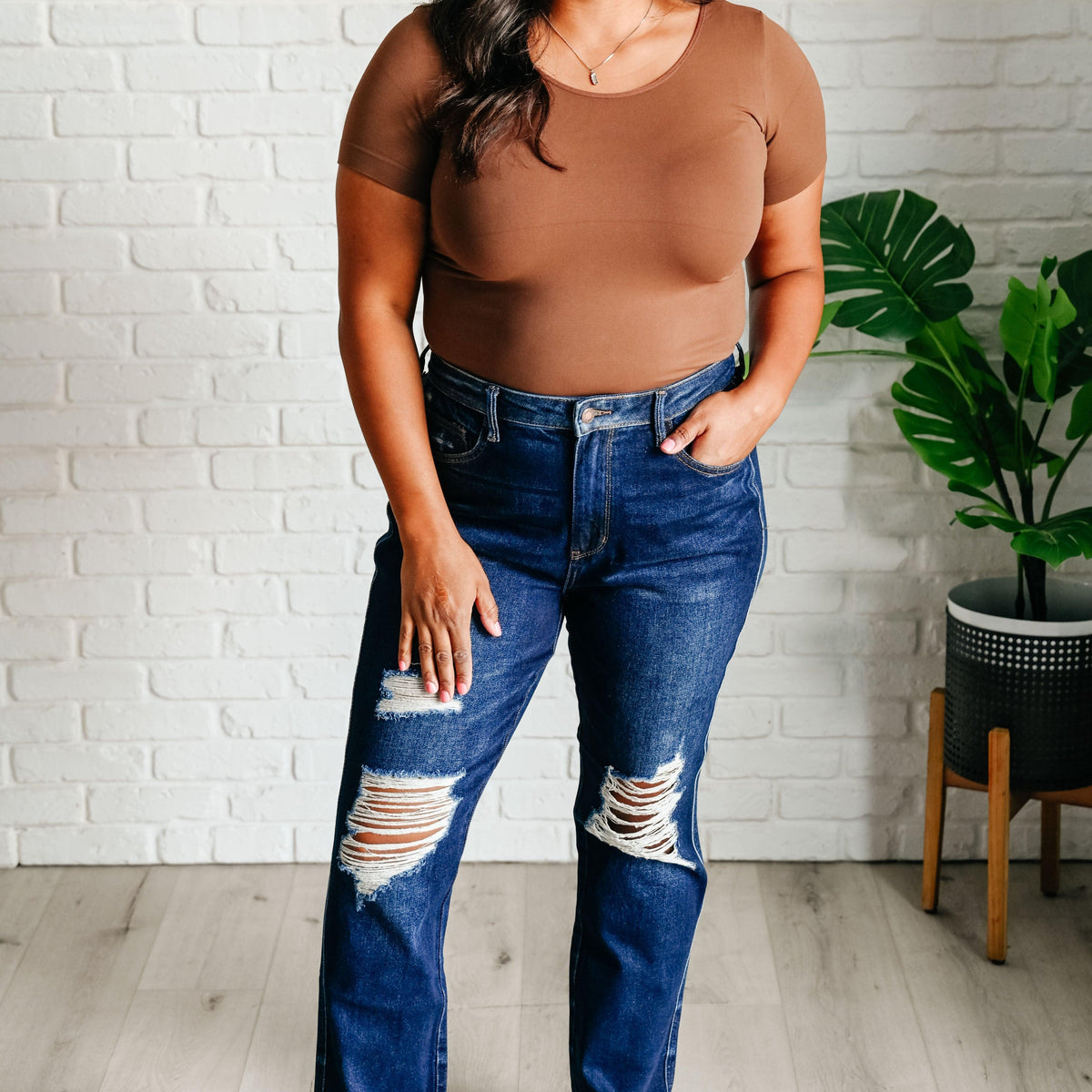 Montana High Rise Rigid Magic Distressed Straight Jeans - Three Mad Hatters Mercantile 