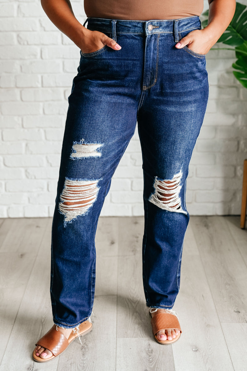 Montana High Rise Rigid Magic Distressed Straight Jeans Womens Jeans   