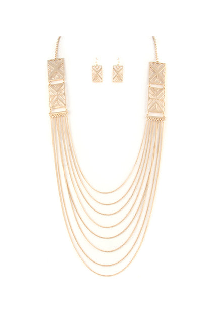 GOLD TRIBAL LAYERED SIMPLE NECKLACE EARRING SET Necklace Set GOLD/GDGD Os 