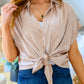 Never Have I Ever Button Down Blouse in Champagne Womens Tops   