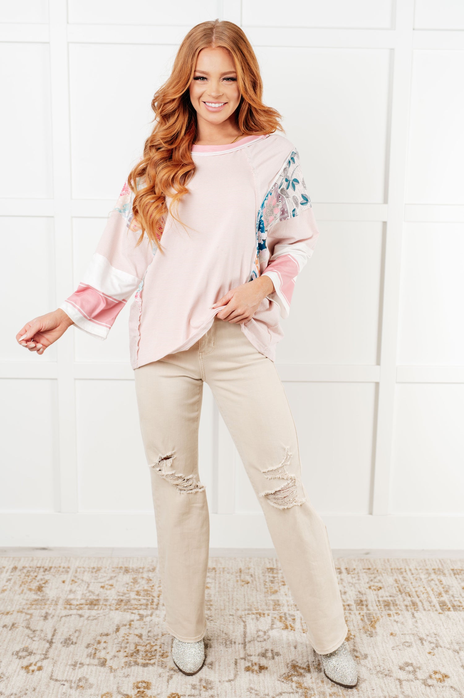 New Chapter Floral Color Block Patchwork Top Tops