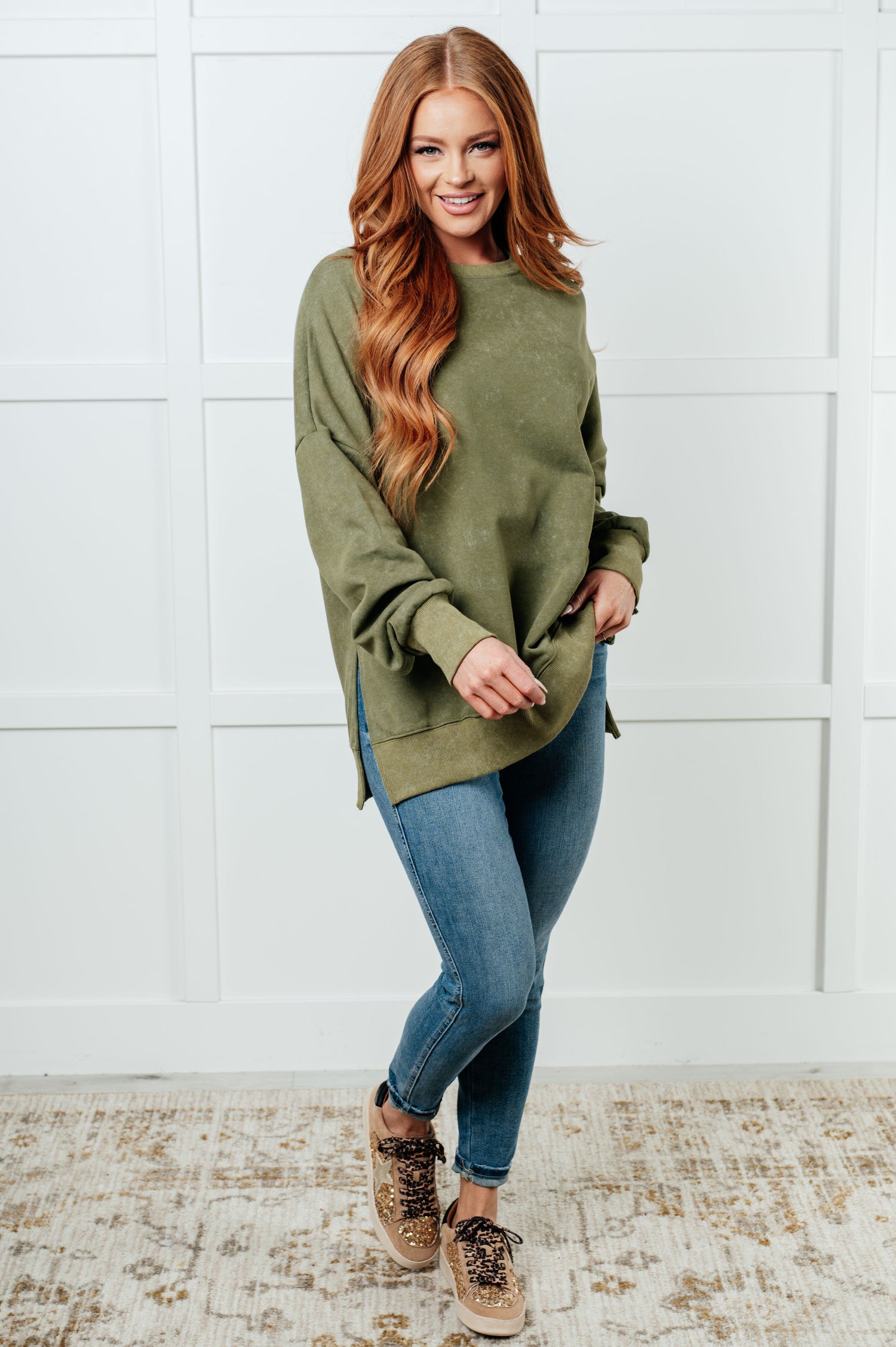 No Plain Jane Oversized Sweatshirt in Green Tops