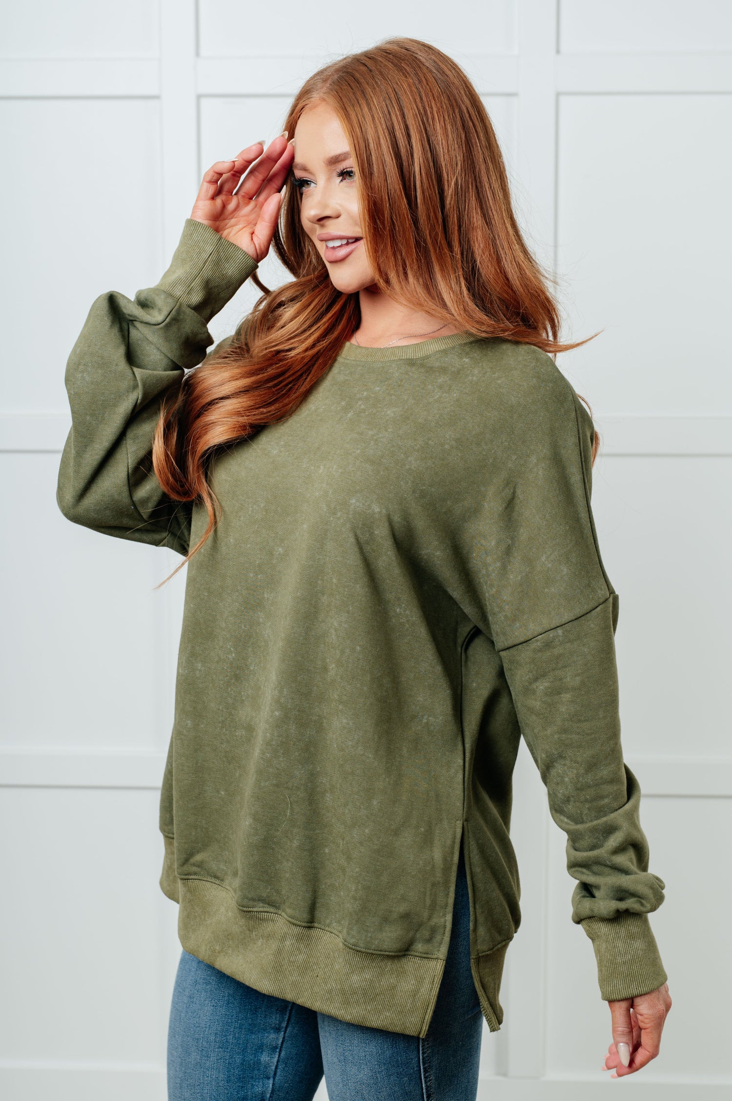 No Plain Jane Oversized Sweatshirt in Green Tops