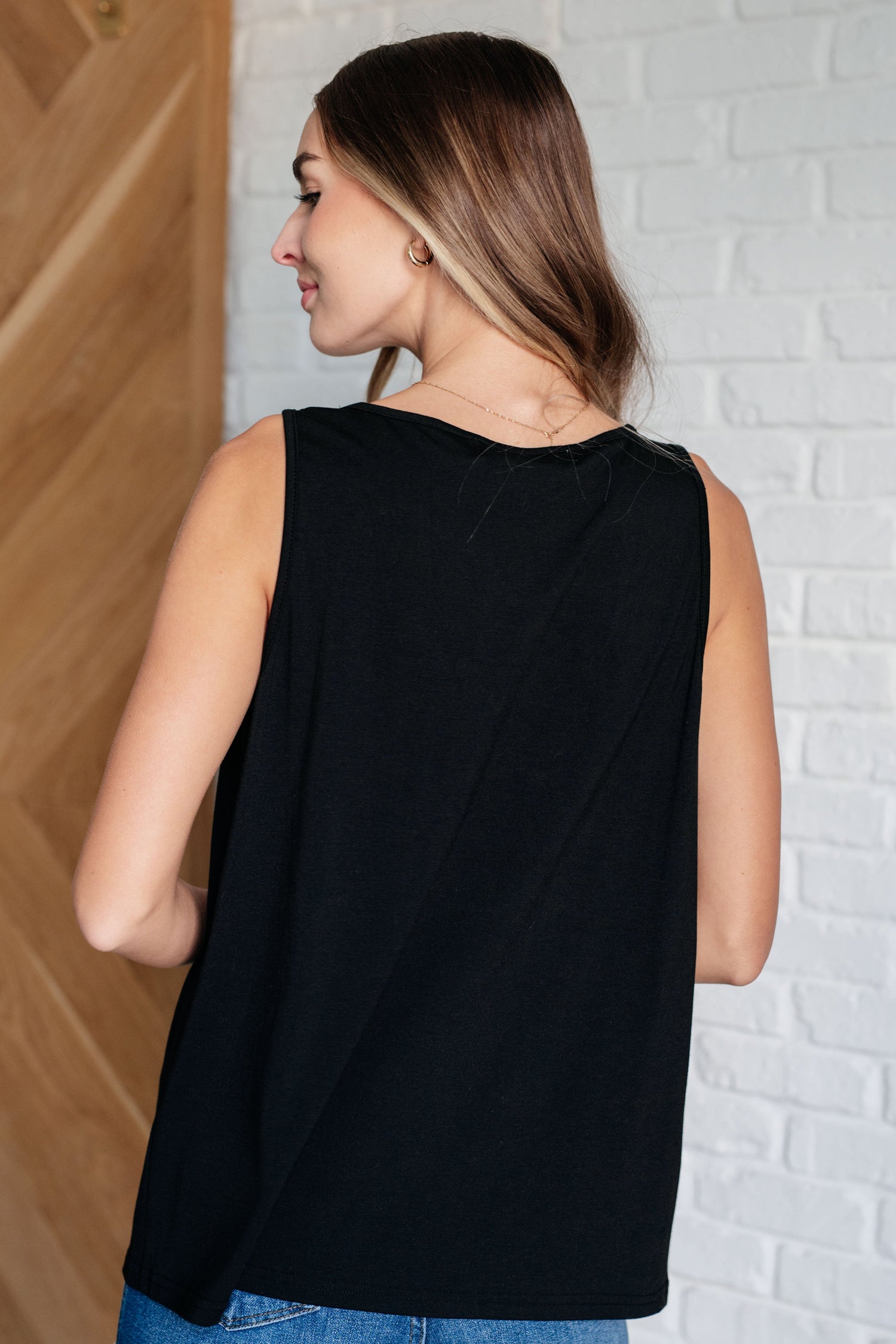 Not So Anxious V-Neck Tank in Black Tops   