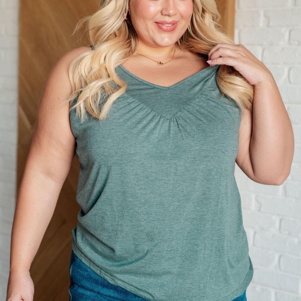 Not So Anxious V-Neck Tank in Mist - Three Mad Hatters Mercantile 