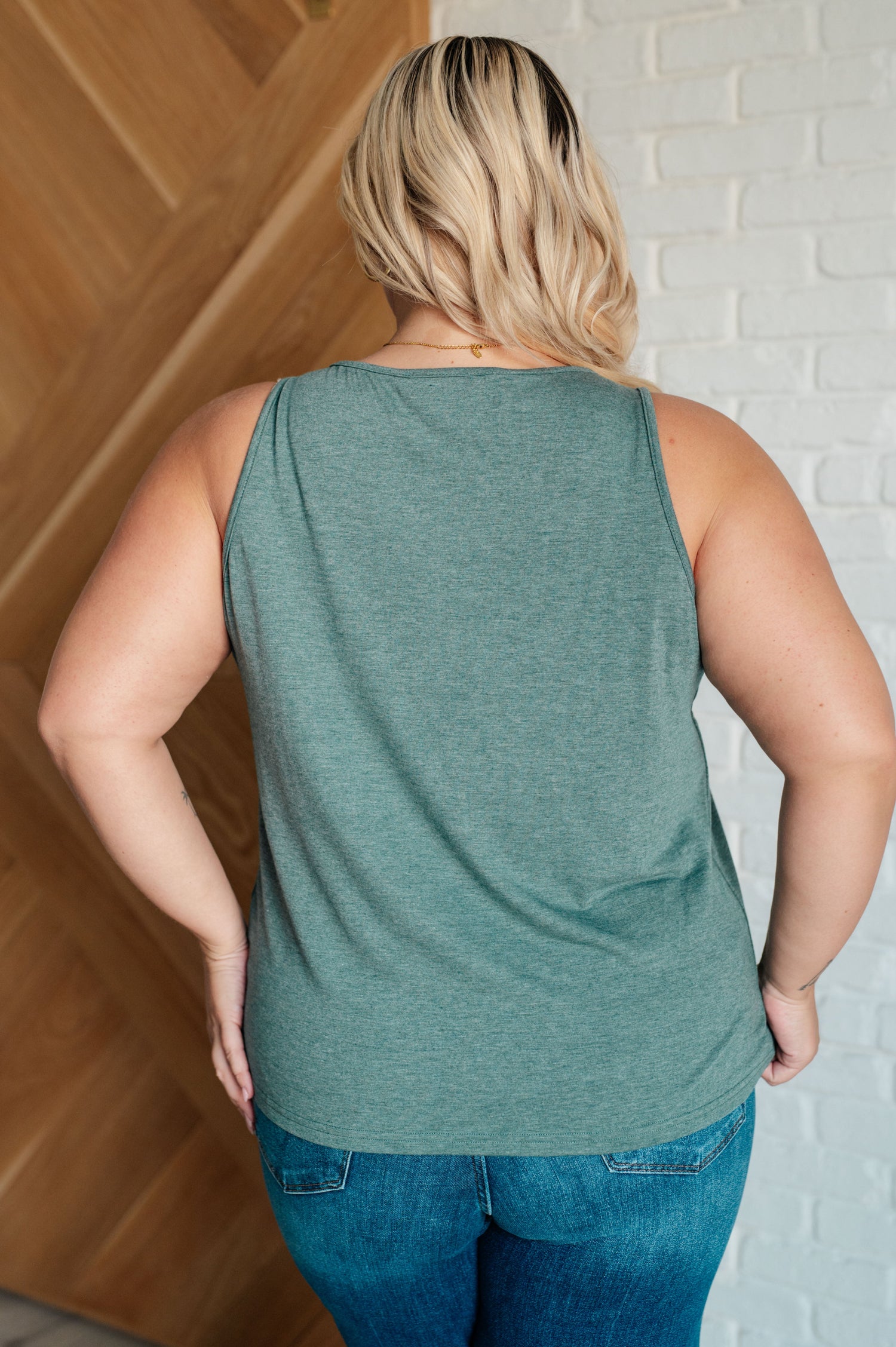 Not So Anxious V-Neck Tank in Mist Tops   