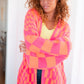 Noticed in Neon Checkered Cardigan in Pink and Orange Womens Cardigan   