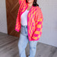 Noticed in Neon Checkered Cardigan in Pink and Orange Womens Cardigan   