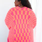 Noticed in Neon Checkered Cardigan in Pink and Orange Womens Cardigan   