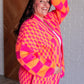 Noticed in Neon Checkered Cardigan in Pink and Orange Womens Cardigan   