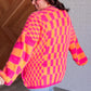 Noticed in Neon Checkered Cardigan in Pink and Orange Womens Cardigan   