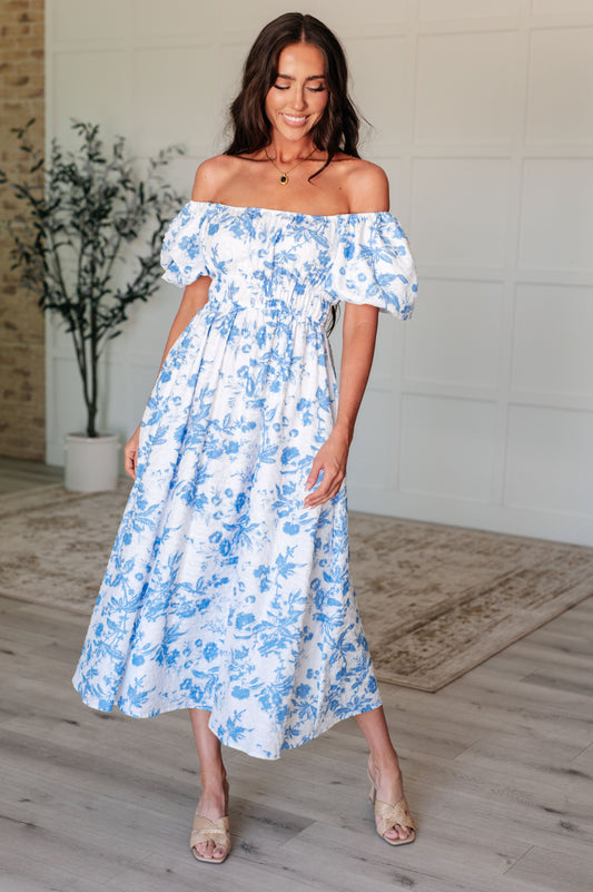 Nurturing Myself Square Neck Floral Dress in Blue Dresses   