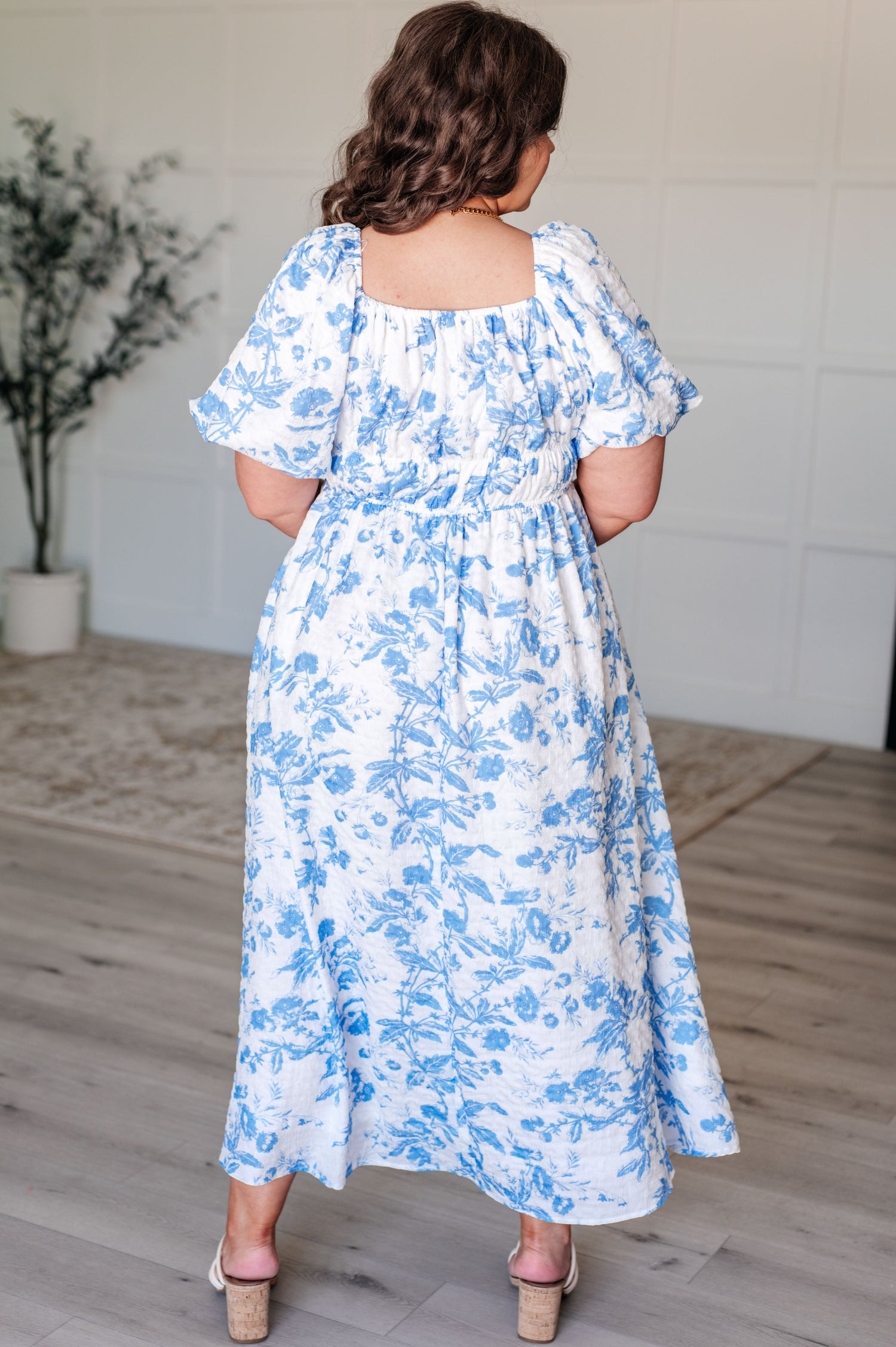 Nurturing Myself Square Neck Floral Dress in Blue Dresses   