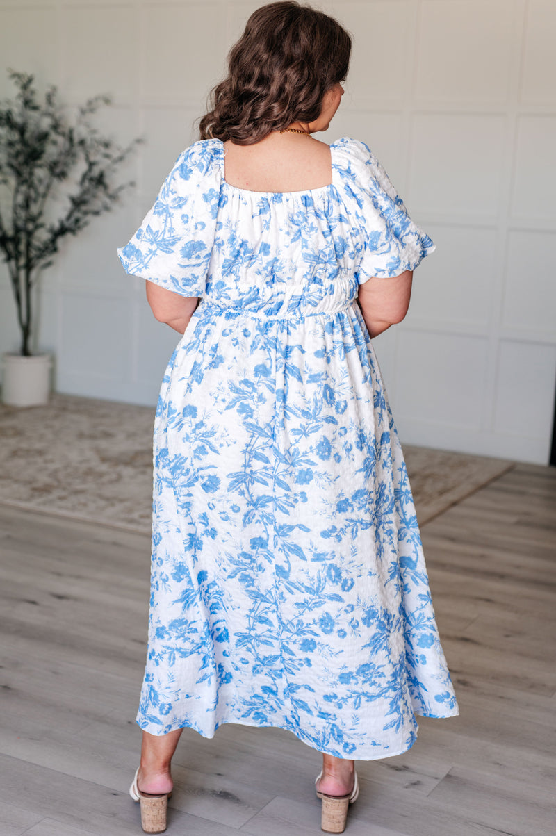 Nurturing Myself Square Neck Floral Dress in Blue Dresses   