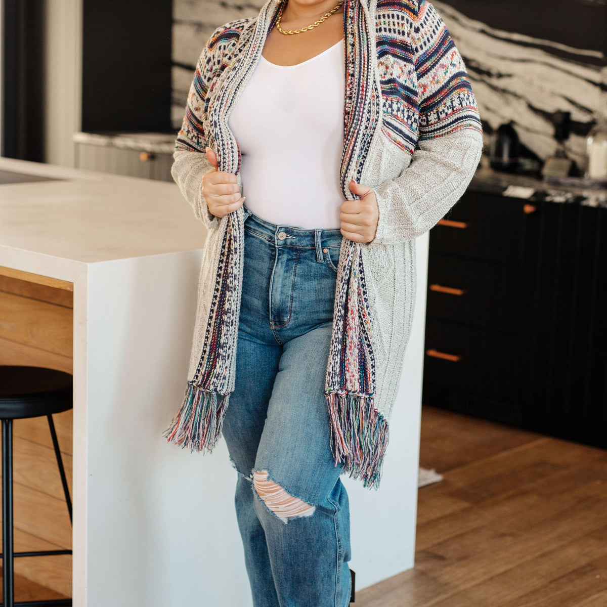 Oh So Lucky Fringe Cardigan - Three Mad Hatters Mercantile 