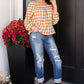 One Fine Afternoon Gingham Plaid Top In Caramel Tops