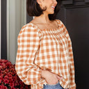 One Fine Afternoon Gingham Plaid Top In Caramel