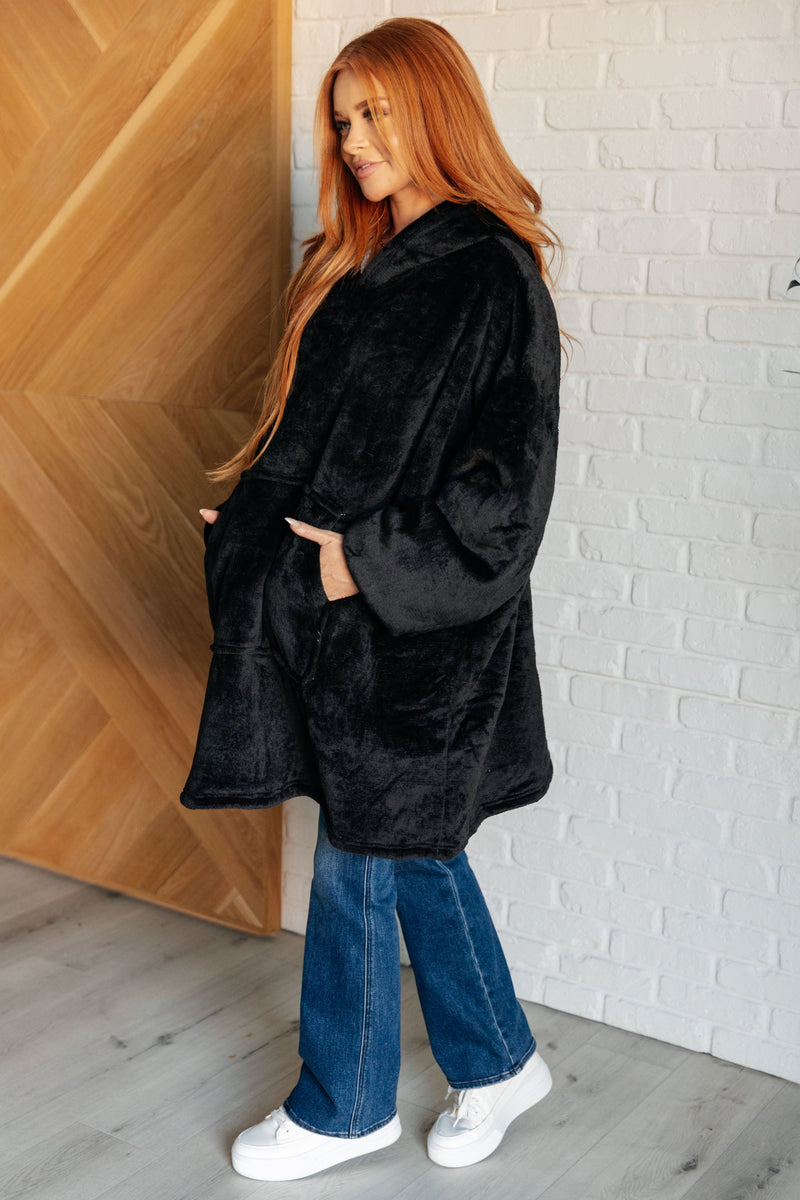 Oversized Velour Blanket Hoodie in Black Layers