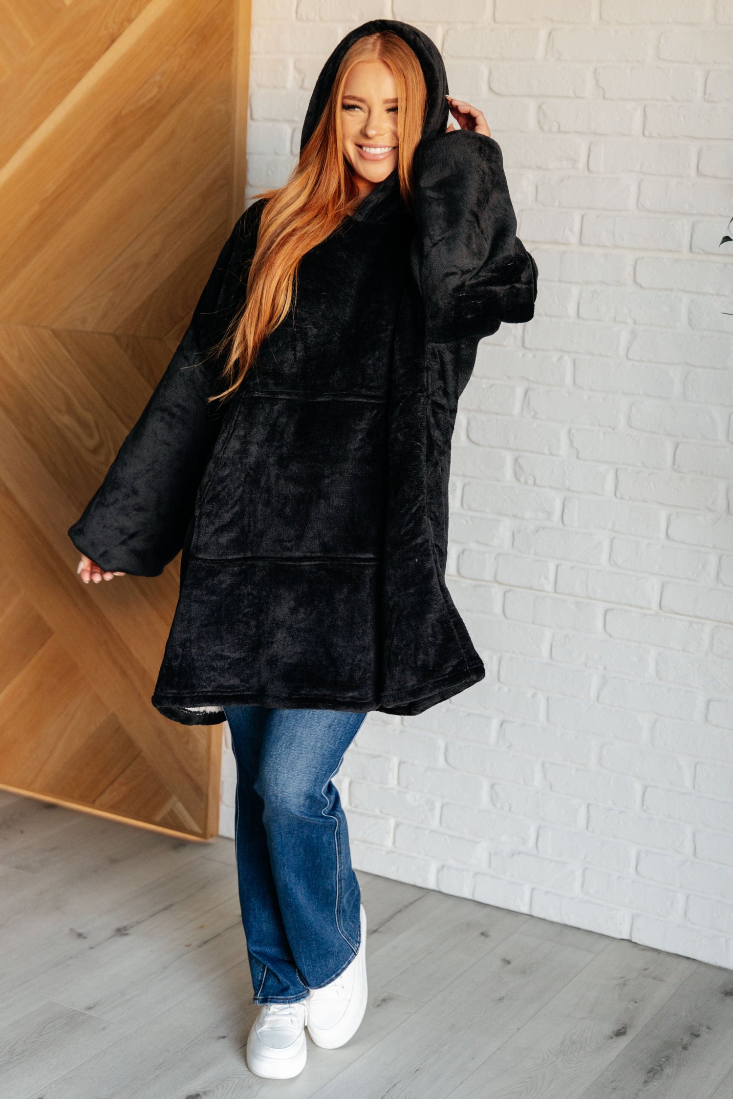 Oversized Velour Blanket Hoodie in Black Layers