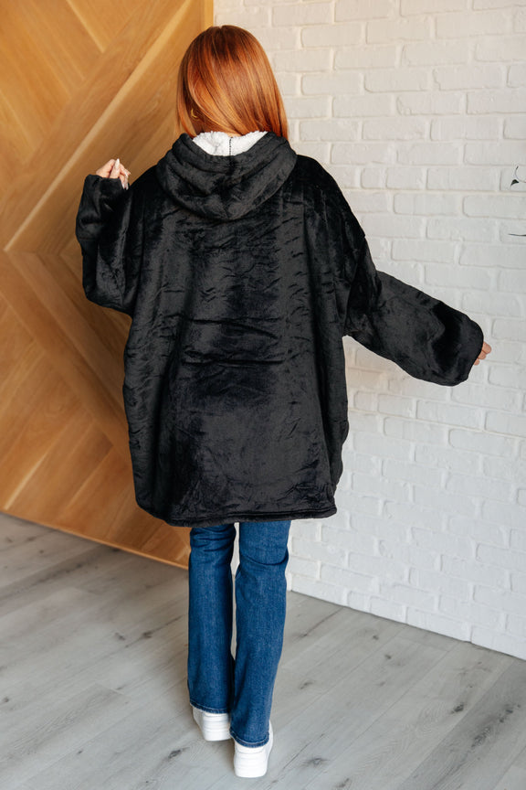 Oversized Velour Blanket Hoodie in Black Layers