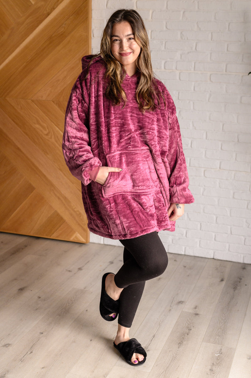 Oversized Velour Blanket Hoodie in Purple Layers