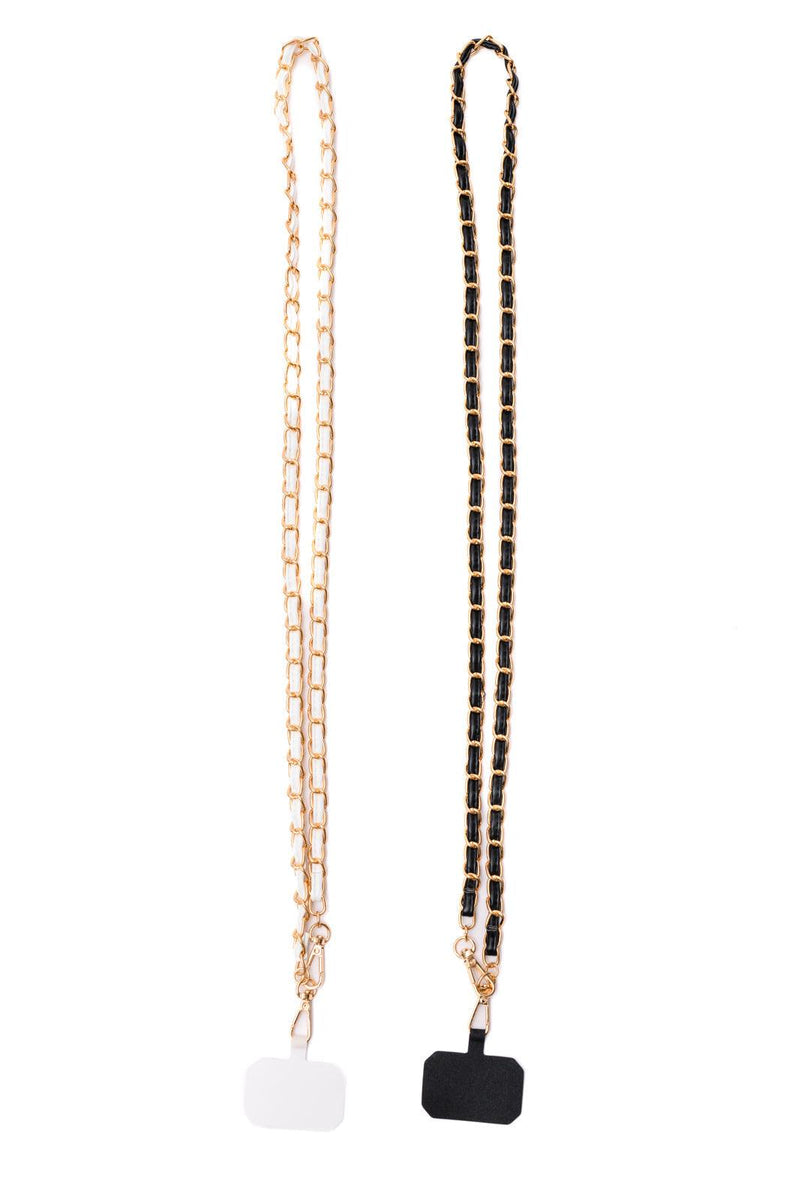 PU Leather Gold Chain Cell Phone Lanyard Set of 2 - Three Mad Hatters Mercantile 
