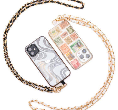 PU Leather Gold Chain Cell Phone Lanyard Set of 2