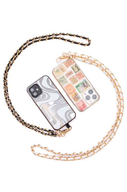 PU Leather Gold Chain Cell Phone Lanyard Set of 2 Accessories   