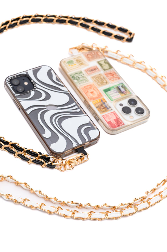 PU Leather Gold Chain Cell Phone Lanyard Set of 2 Accessories   