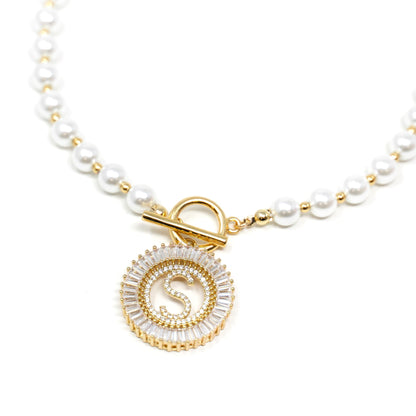 Pearl Chain Radiant Initial Necklace Necklaces Gold A 