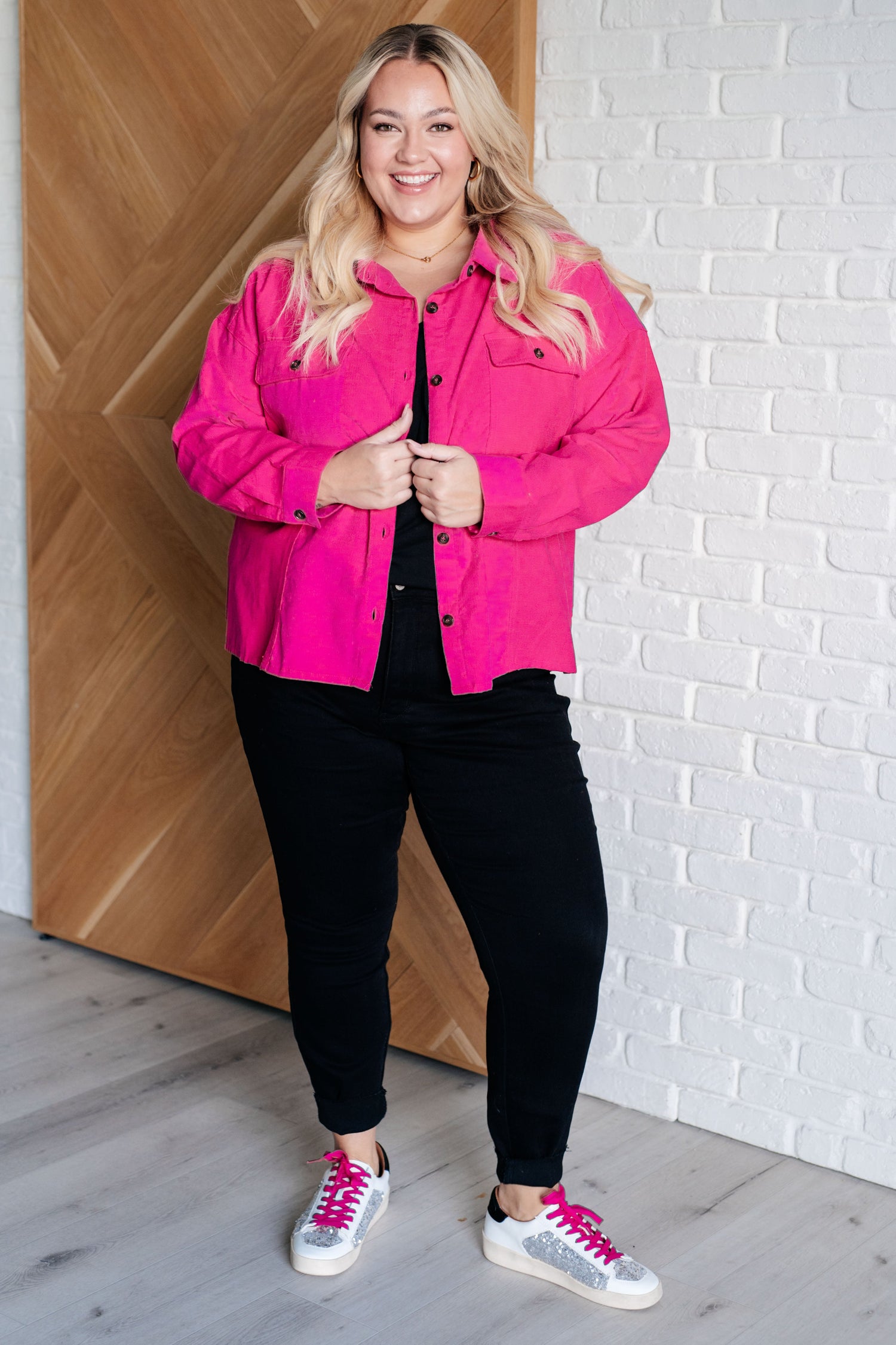 Perfect Pop of Pink Jacket Layers   