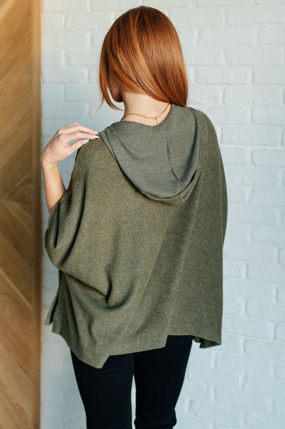 Perfectly Poised Hooded Poncho in Olive Layers