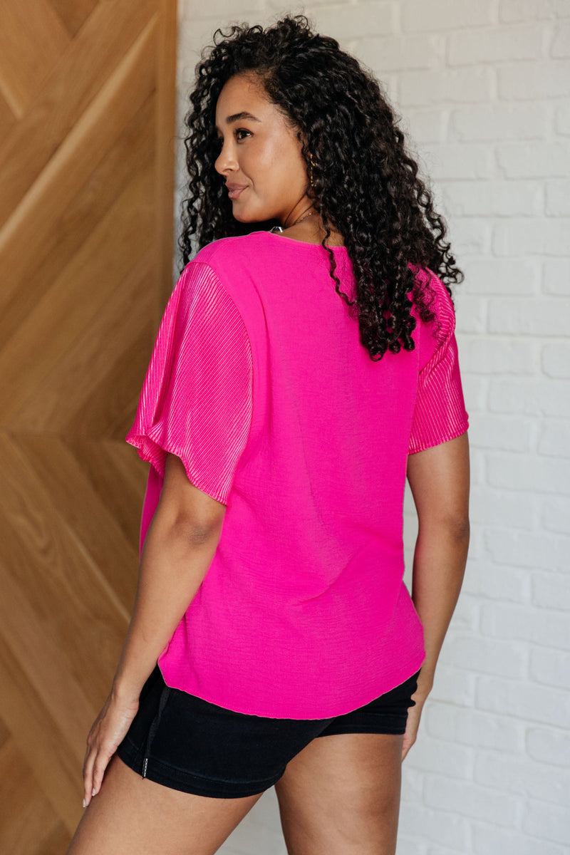 Pink and Perfect Ruffle Sleeve Top Womens Tops   