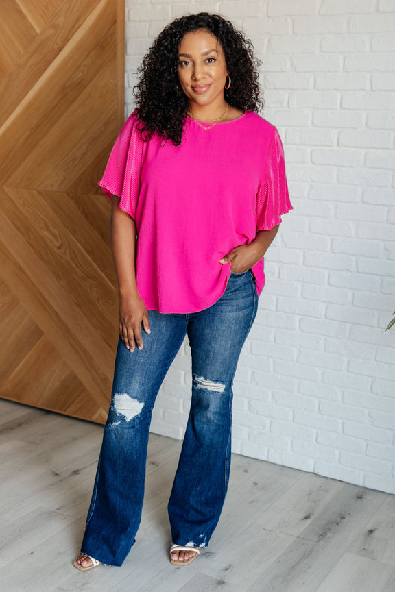 Pink and Perfect Ruffle Sleeve Top Womens Tops   