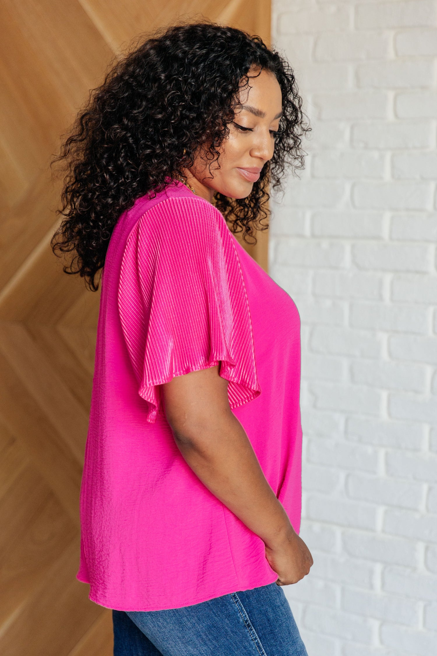 Pink and Perfect Ruffle Sleeve Top Womens Tops   