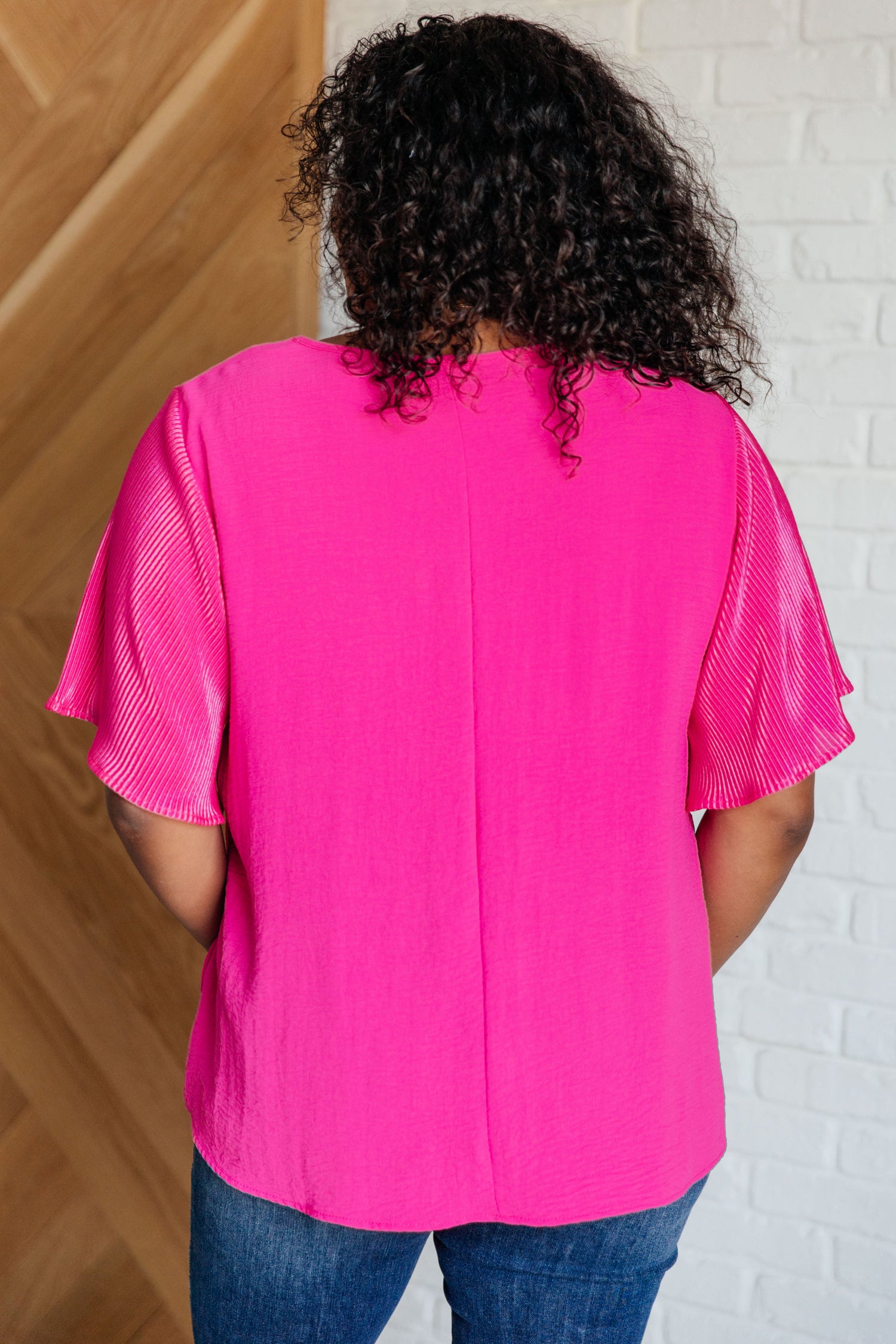 Pink and Perfect Ruffle Sleeve Top Womens Tops   