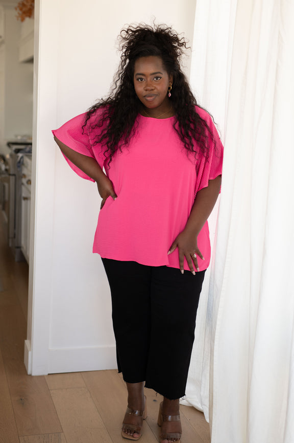 Pink and Perfect Ruffle Sleeve Top Womens Tops   