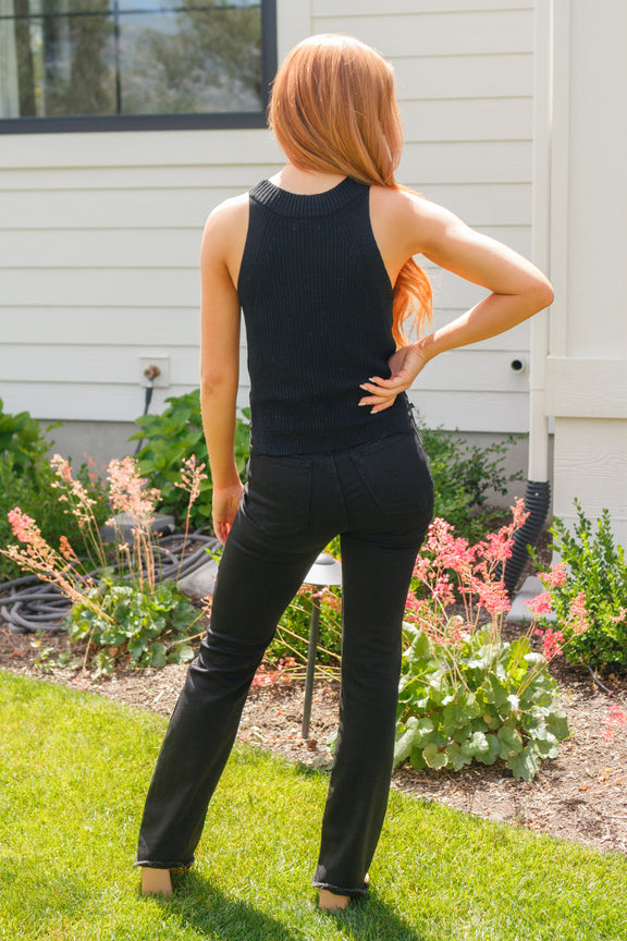 Previous Engagement Halter Neck Sweater Tank in Black Tops   