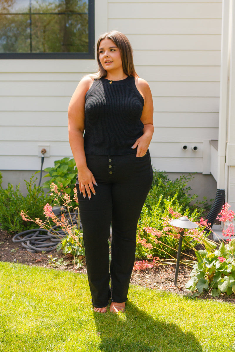 Previous Engagement Halter Neck Sweater Tank in Black Tops   