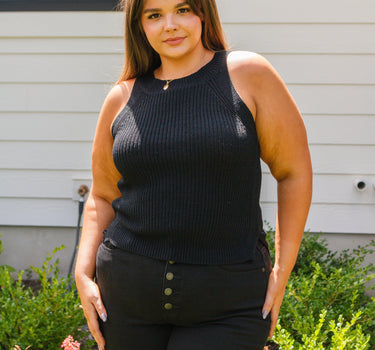 Previous Engagement Halter Neck Sweater Tank in Black