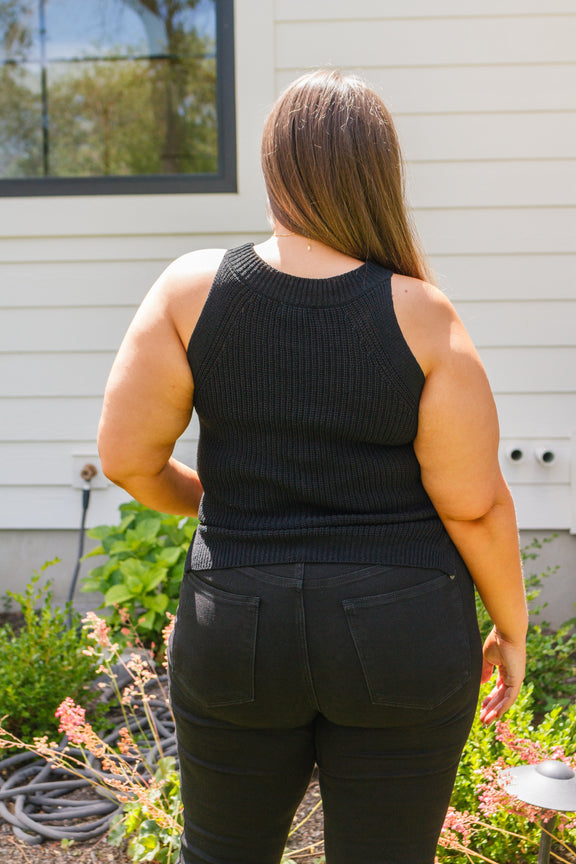 Previous Engagement Halter Neck Sweater Tank in Black Tops   