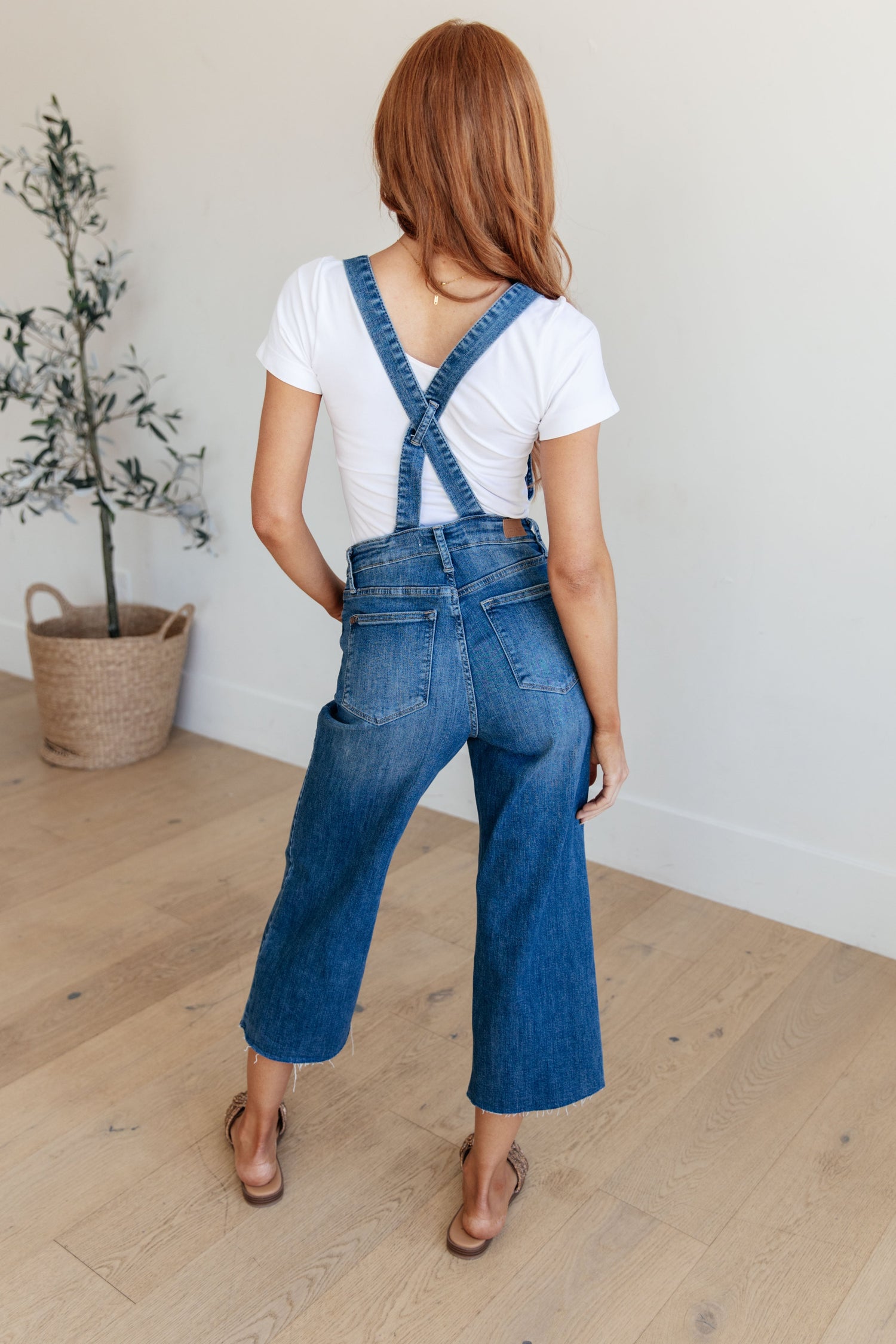 Priscilla High Rise Crop Wide Leg Denim Overalls Womens Overalls   