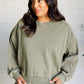 Quick Fix Mineral Wash Crew Neck Pullover in Army Green Tops   