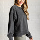 Quick Fix Mineral Wash Crew Neck Pullover in Black Tops   